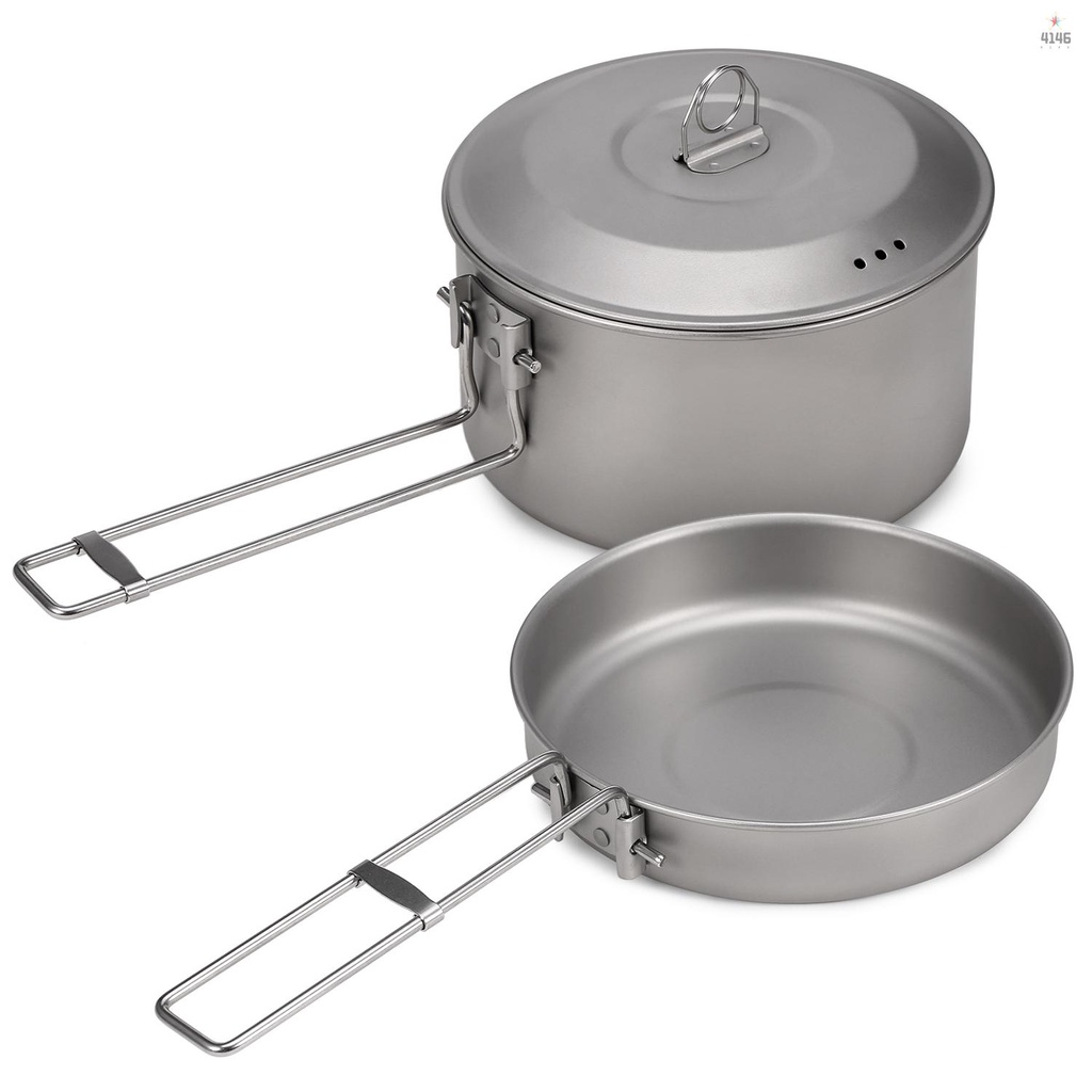 Mysports Camping Cookware Set Titanium Pot and Fry Pan Set with Lid and