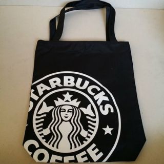 กระเป๋าสะพาย shopping bag ขนาด 13x15 นิ้ว มีลายด้านเดียว ด้านหลังเป็นสีพื้น ลาย สตาร์บัค Starbucks