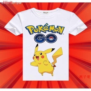 ธรรมดาบางเสื้อยืดแขนสั้น 【เสื้อยืดอนิเมะ】Pokémon Pokemon Pokemongo เกมอะนิเมะอุปกรณ์ต่อพ่วง Pikachu เสื้อยืดแขนสั้นชายแล