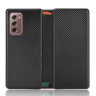 Luxury Carbon Fiber PU Leather Casing Samsung Galaxy Z Fold 2 5G Flip Cover Galaxy Z Fold2 5G SM-F916B Wallet Case Card Holder Stand