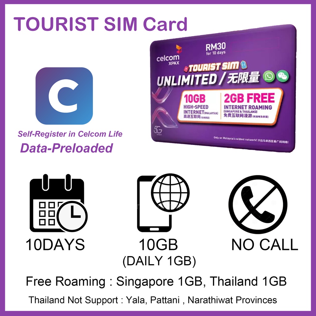 ซิมการ์ดมาเลเซีย, ซิมการ์ดท่องเที่ยวมาเลเซีย, ซิมการ์ด