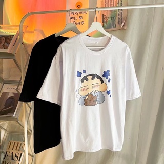 【100% cotton】เสื้อยืดคอกลม แขนห้าส่วน พิมพ์ลายชินจัง ทรงหลวม สไตล์ญี่ปุ่น ฮาราจูกุ แฟชั่นฤดูร้อน สําหรับผู้ชาย