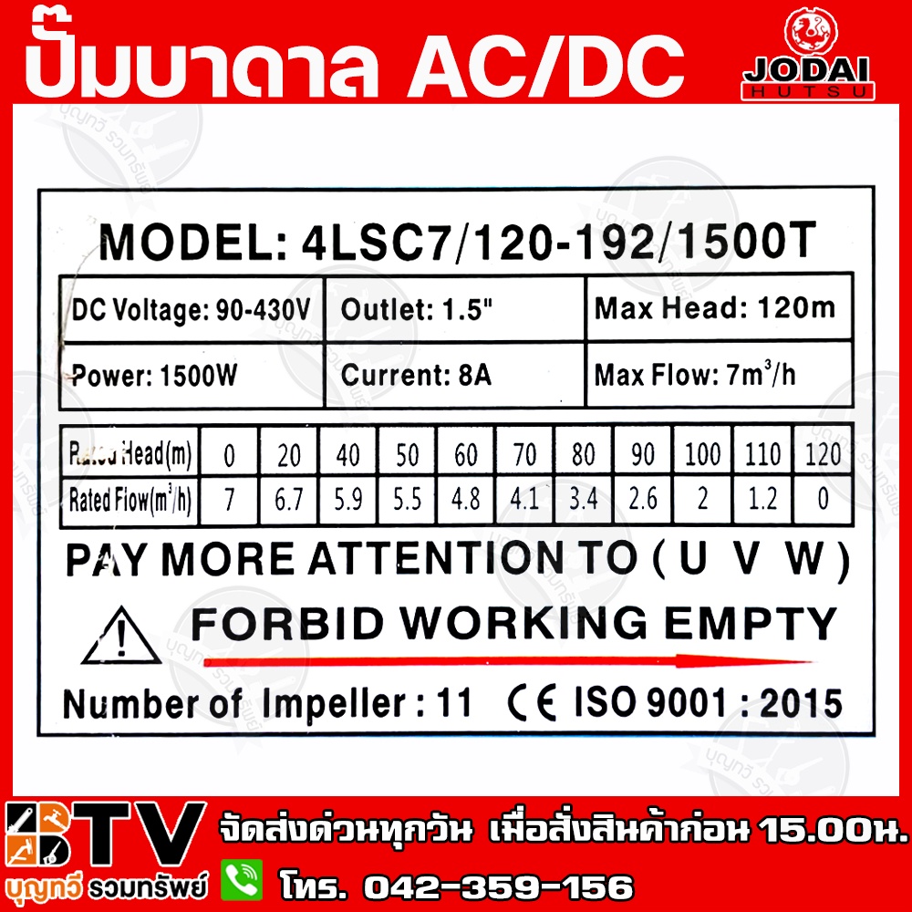 jodai-ปั๊มบาดาล-ac-dc-1500w-h-max-120m-บ่อ-4-นิ้ว-ท่อน้ำออก-1-5-นิ้ว-น้ำ-7q-สายไฟยาว-30m-ใช้กับแผงโซล่าเซลล์และไฟบ้าน