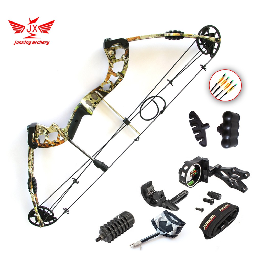 ภาพหน้าปกสินค้าธนู( มือขวา RH , LH) Junxing M131Compound Bow set 20-55lbs( Poundage adjustable ) Sport Outdoor Archery Target Practice