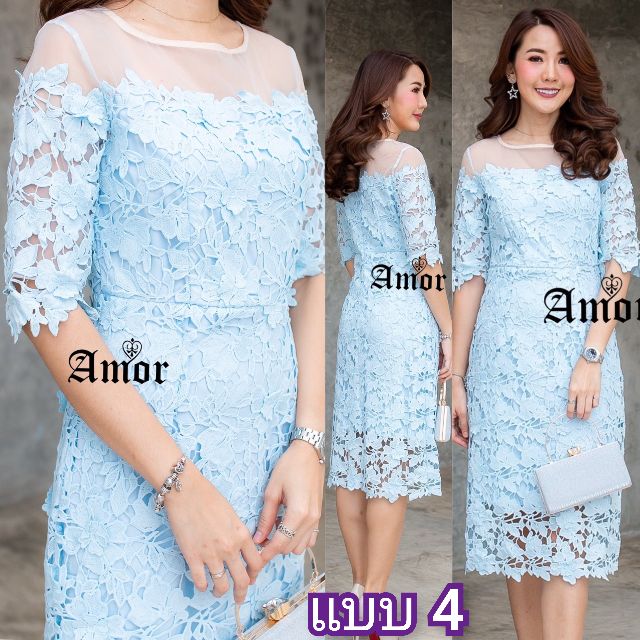 m-5xl-เดรสสีฟ้า-งานป้าย-dress-เดรสลูกไม้-ผู้ใหญ่-ชุดเดรส-ชุดออกงาน-แขนส่วน-เดรสสาวอวบ-เกาหลี-เดรสผู้หญิง-ชุดกระโปรง