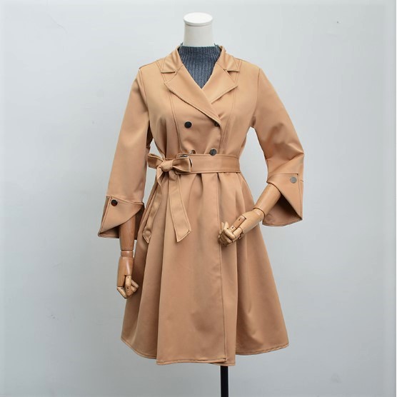 พร้อมส่ง-trench-coat-ผ้าดี-ทิ้งตัว-เนื้อผ้าเงามันสวย-ทรงกระโปรง-ติดกระดุมแป๊ะด้านหน้า