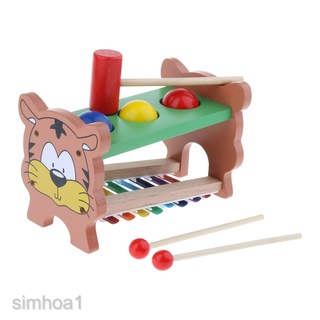 ℗◘[simhoabeMY] Tiger Wooden 8 Notes Knock Piano &amp; Ball Hammer 2-in-1 Play Activity Kids Toy