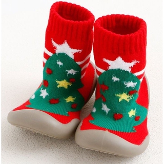 รองเท้าเด็กหัดเดินแบบถุงเท้าพื้นยาง - ต้นคริสต์มาส