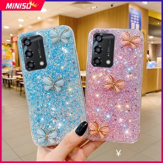 เคสโทรศัพท์มือถือ ซิลิโคนนุ่ม ลายผีเสื้อ 3D ประดับเลื่อมกลิตเตอร์ สําหรับ OPPO A17 A17K A16 A16S A16K A15 A15S A57 A96 A76 A95 A94 A74 A54 A53 A52 A92 A9 A5 2020