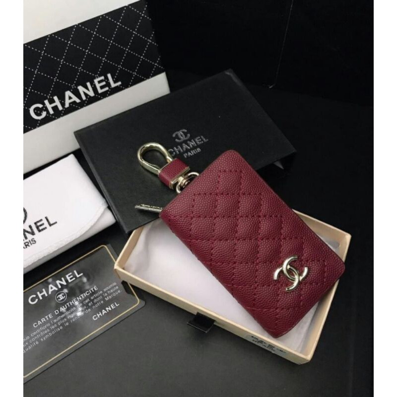 chanel-กระเป๋าเก็บกุญแจ-งานเกรดพรีเมี่ยม-หนังคาเวียร์-ตาราง-อะไหล่ทอง-งานสวยมาก-ตะขอสีทอง-จะเกี่ยวเข็มขัดที่เอว