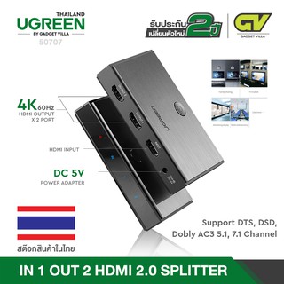 ภาพหน้าปกสินค้าUGREEN ตัวแปลง สัญญาณ IN 1 OUT 2 HDMI 2.0 SPLITTER DC 5V Power Adapter รุ่น 50707 Support DTS, DSD ที่เกี่ยวข้อง