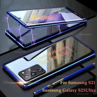 เคสกระจกแม่เหล็กเคสแข็งFor Samsung Galaxy S21 Ultra Plus 5G Magnetic Case double-sided Tempered Glass Case for Samsung S21Ultra S21Plus 5G Metal Bumper Case Magnet Metal Flip Cover Hard Front And Back 360 Protection Casing