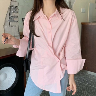เสื้อเชิ้ตแขนยาว สีชมพู Pink shirt #C6659