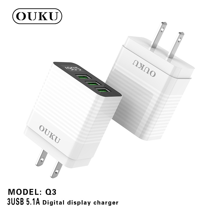 ouku-รุ่นq3-หัวชาร์จ-สายชาร์จ-3usb-5a-ชาร์จเร็วใช้สำหรับ-ซัมซุง-ไอโฟน-ไทซี-พร้อมจอ-led-พร้อมส่ง