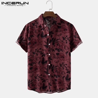 Incerun เสื้อเชิ้ต แขนสั้น พิมพ์ลาย สไตล์วินเทจ สําหรับผู้ชาย