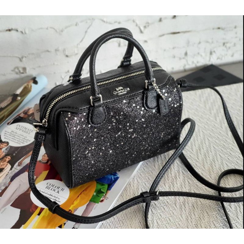 🎀 (สด-ผ่อน) กระเป๋า Coach หมอนจิ๋ว F37747 MICRO BENNETT SATCHEL WITH STAR  GLITTER / SV / Black