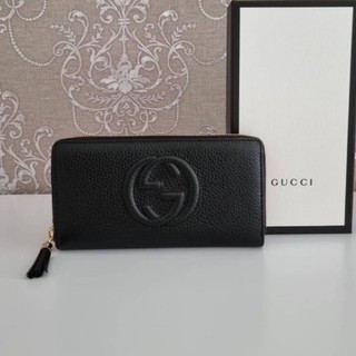 (ผ่อน0%) กระเป๋าสตางค์ New Gucci Soho Wallet หนังแท้ ซิปรอบ สีดำ