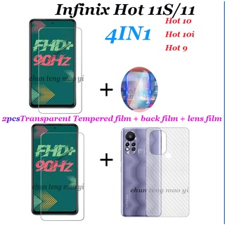 4in1- ฟิล์มกระจกนิรภัยกันรอยหน้าจอ และฟิล์มคาร์บอนไฟเบอร์ 2 ชิ้น สําหรับ Infinix Hot 11S Hot 11S NFC Hot10S Hot 10Play Hot9 Hot 8 Hot 7