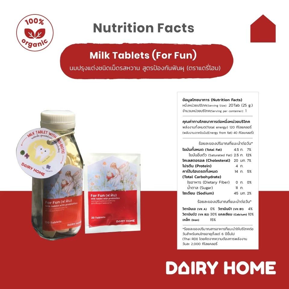 ภาพหน้าปกสินค้านมอัดเม็ด สูตรป้องกันฟันผุ (ไม่มีน้ำตาล) (แบบซอง) Milk Tablets with Probiotics จากร้าน dairyhome.delivery บน Shopee