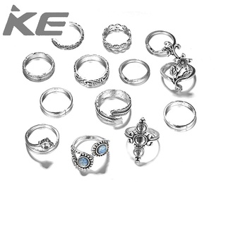 Jewelry wave flower leaves crystal V-shaped alloy ring 13-piece set for girls for women low pr
