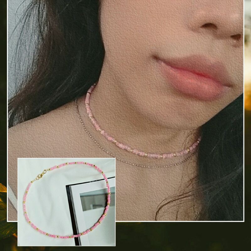 สร้อยคอลูกปัด-chocker-แบบเรียบๆร้อยสลับลูกปัดสีทอง