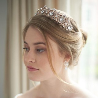 Rose Gold Rhinestone Crystal Princess Tiara Bridal Crown Wedding Prom Head Bands