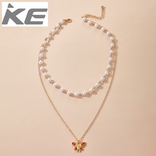 Cute Pearl Colorful Butterfly Necklace Multi-layered trendy jewelry for girls for women low pr