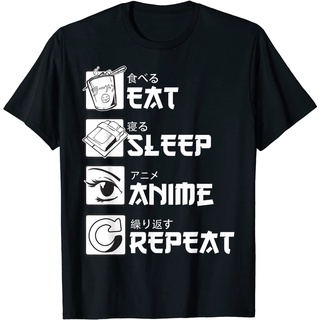 เสื้อยืด พิมพ์ลายการ์ตูนอนิเมะ Eat Sleep Repeat เหมาะกับของขวัญ สําหรับผู้ใหญ่ผ้าฝ้ายแขนสั้นผู้ชายอะนิเมะ