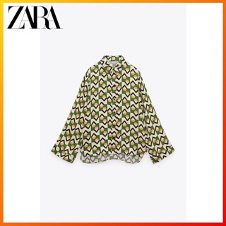 Zara ฤดูใบไม้ผลิ / ฤดูร้อน ใหม่ ผู้หญิง พิมพ์ลาย เชือกแขวนคอ เสื้อคอปก
