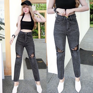 สินค้า Cc jeans 122 กางเกงยีนส์ผู้หญิง ทรงบอย เอวสูง แต่งขาด