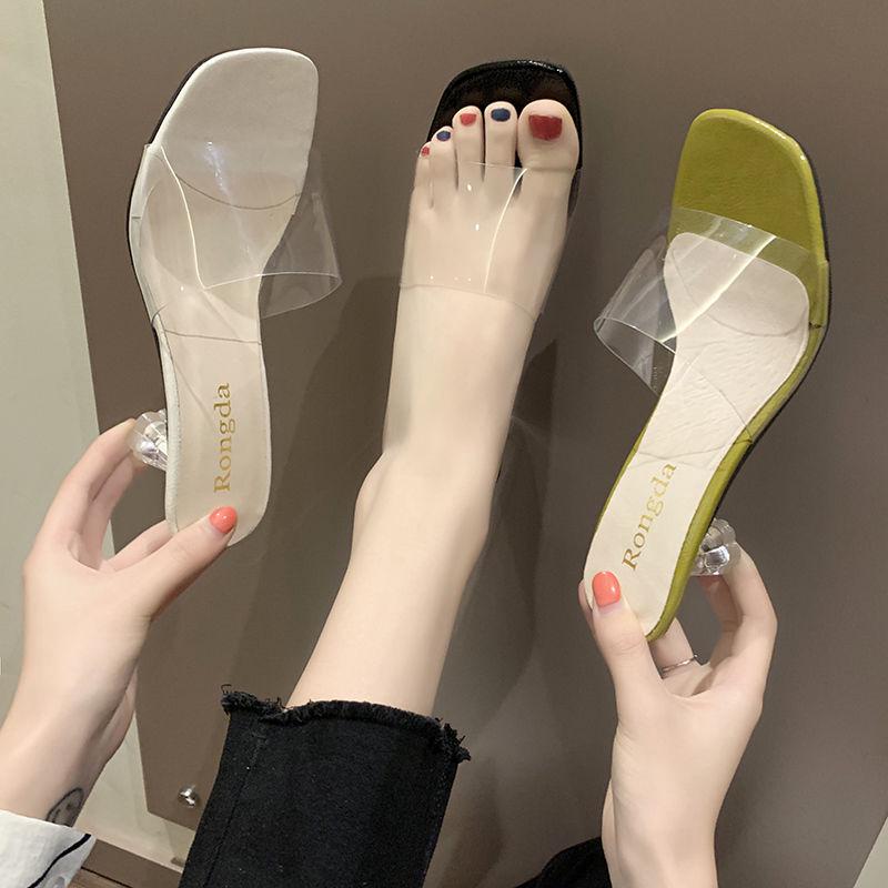 ราคา（พร้อมส่ง）💚จำกัด ส่วนลดรองเท้าแตะและรองเท้าแตะสำหรับผู้หญิงแฟชั่นนอกสวมใส่รองเท้าส้นสูงส้นหนาโปร่งใสตรงทั้งหมด