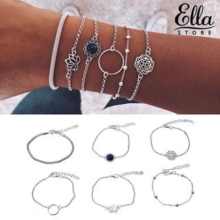 Ellastore123 ชุดสร้อยข้อมือโซ่ รูปดอกไม้ กลวง หลายรูปทรง สําหรับผู้หญิง 6 ชิ้น ต่อชุด