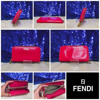 👝: FENDI Pink Patent Leather Continental Stacked Zip Wallet  แท้💯%