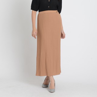 LOF-FI-CIEL Pleat Skirt กระโปรงลอฟฟิเซียล กระโปรงยาว ผ้าโพลีเอสเตอร์ อัดพลีทพิเศษ สีน้ำตาล (FL69BR)