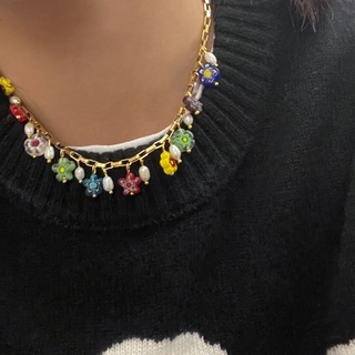 Korean girl heart design flower pearl necklace Dongdamen sweet pendant temperament student pendant for girls for women l