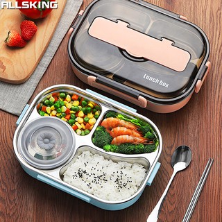 Allsking Lunch box เบนโตะ กล่องอาหารพกพา กล่องข้าวกลางวัน กล่องข้าว4ช่อง พร้อมฝาปิด ที่ใส่อาหาร พกพาสะดวก