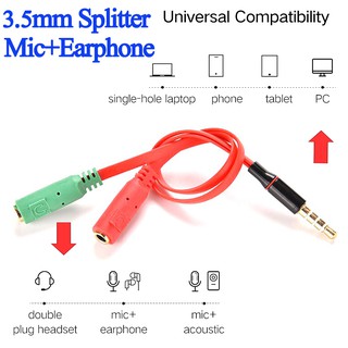 สายออดิโอ แยกช่องหูฟังและไมค์  3.5mm Stereo Audio Plug Adapter 1 Male To 2 Female Mic Earphone Y Splitter Cable