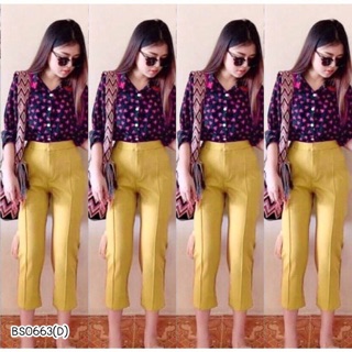 เสื้อเชิ้ตพิมพ์ลายหัวใจ พร้อมกางเกงขายาว เอวสูง