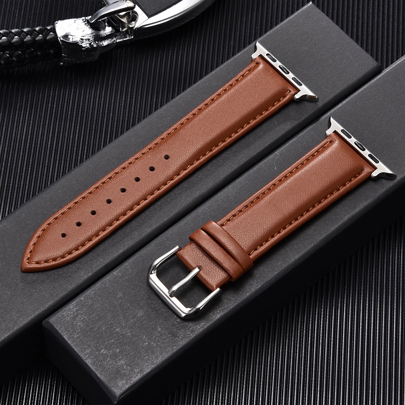 ภาพหน้าปกสินค้าCalfskin Genuine Leather Watchband 38mm 40mm 41mm for iwatch 7 2 3 4 5 6 Soft Replace Wrist Strap 42mm 44mm 45mm for Apple Watch