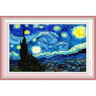 ภาพติดคริสตัลกลม ลายภาพวาดแวนโก๊ะ the starry night ( งานติดเต็มภาพ ) ขนาดเล็ก 25*20 ซม.