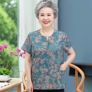 เสื้อผู้หญิง    เสื้อคนแก่☋₪◄ชุดฤดูร้อนยายเสื้อผู้สูงอายุหญิง 70 ปี 80 แม่สวมเสื้อผ้าผู้สูงอายุแขนสั้นหญิงชราชุดสูทสองช