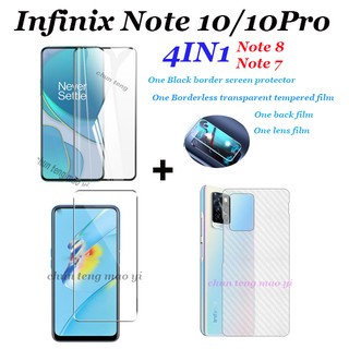 สำหรับ Infinix Note 10/Note 10 Pro/Note 8/Note 7 4 in 1 กระจกนิรภัย, ฟิล์มกันรอย 2 อัน ฟิล์มเลนส์กล้อง 1 อัน +1 ฟิล์มฐานคาร์บอนประสาน