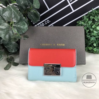 CHARLES &amp; KEITH PUSH-LOCK WALLET  (outlet) สีฟ้า