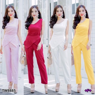 B8885 Set เสื้อทรงไหล่เฉียง + กางเกงขายาว Set slanted shoulder top + pants