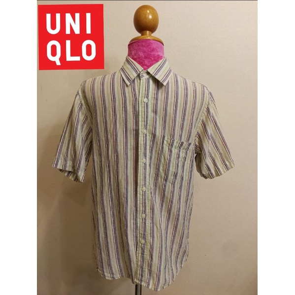 uniqlo-linen-blend-brand-2nd-hand-เสื้อเชิ้ตแขนสั้นผ้าลินินผสม-ผ้าลินิน-55-ผ้าฝ้าย-45-size-s-แท้มือสองกระสอบนำเข้า