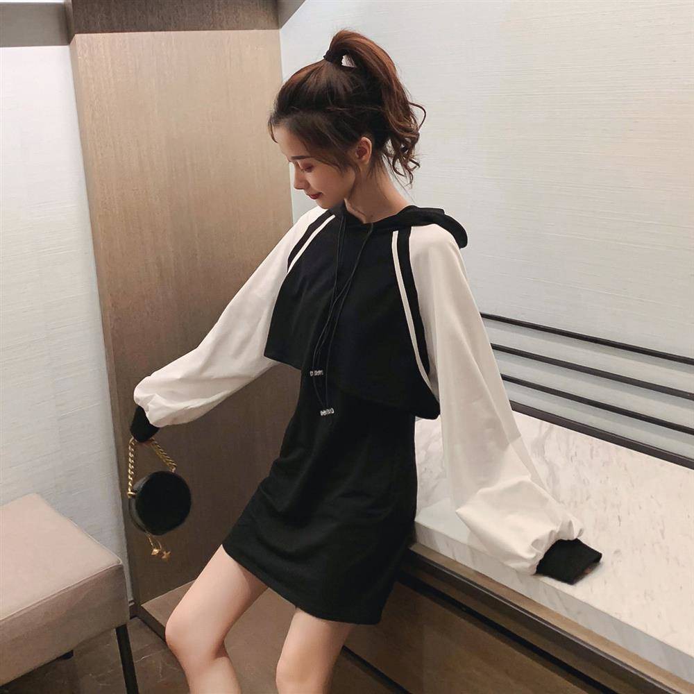 hot-sale-กระโปรงผู้หญิง-2019-ใหม่ต้นฤดูใบไม้ร่วงสไตล์เกาหลีชุดเสื้อกั๊กแขนกุดสีเข้ากันกับเสื้อสเวตเตอร์ตัวสั้นสองชิ้น