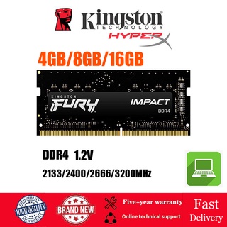 【พร้อมส่ง】Kingston ใหม่ แรมหน่วยความจําโน้ตบุ๊ก Hyperx Fury 4GB 8GB 16GB DDR4 SODIMM 2133 2400 2666 3200MHz 260Pin 1.2V RAM PC4-17000 19200 12800 21300 25600 สําหรับแล็ปท็อป