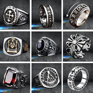 สินค้า แหวนไทเทเนียมสตีล แหวนผู้ชาย แหวนแฟชั่น สไตล์รีโทร แหวนฮิปฮอป แหวนไบค์เกอร์ แถมฟรีกล่องใส่แหวนสวยหรู
