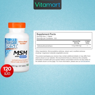 ภาพขนาดย่อของภาพหน้าปกสินค้าพร้อมส่ง Doctor's Best, MSM with OptiMSM, 1500 mg, 120 Tablets บำรุงข้อต่อ เส้นผม ผิว เล็บ ด็อกเตอร์ส์เบสท์ จากร้าน vitamart บน Shopee ภาพที่ 1