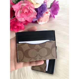 กระเป๋าใส่บัตร COACH F58110 SLIM CARD CASE IN SIGNATURE CANVAS ลายซี สีน้ำตาล ดำ